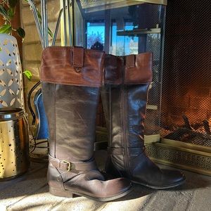 Marc Fisher leather two tone brown knee high riding boots